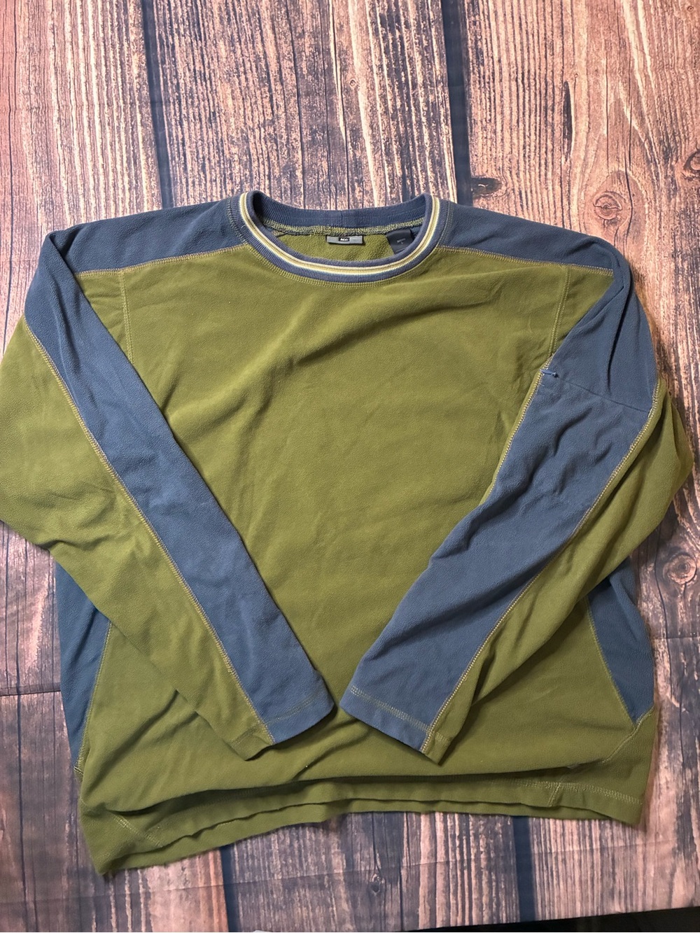 REI Olive and Slate Blue Two-Tone Crewneck Sweatshirt